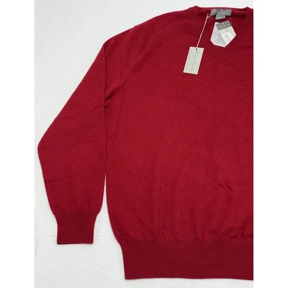 NWT Daniel Cremieux Signature Collection Red V-Neck Cashmere Sweater Sz L